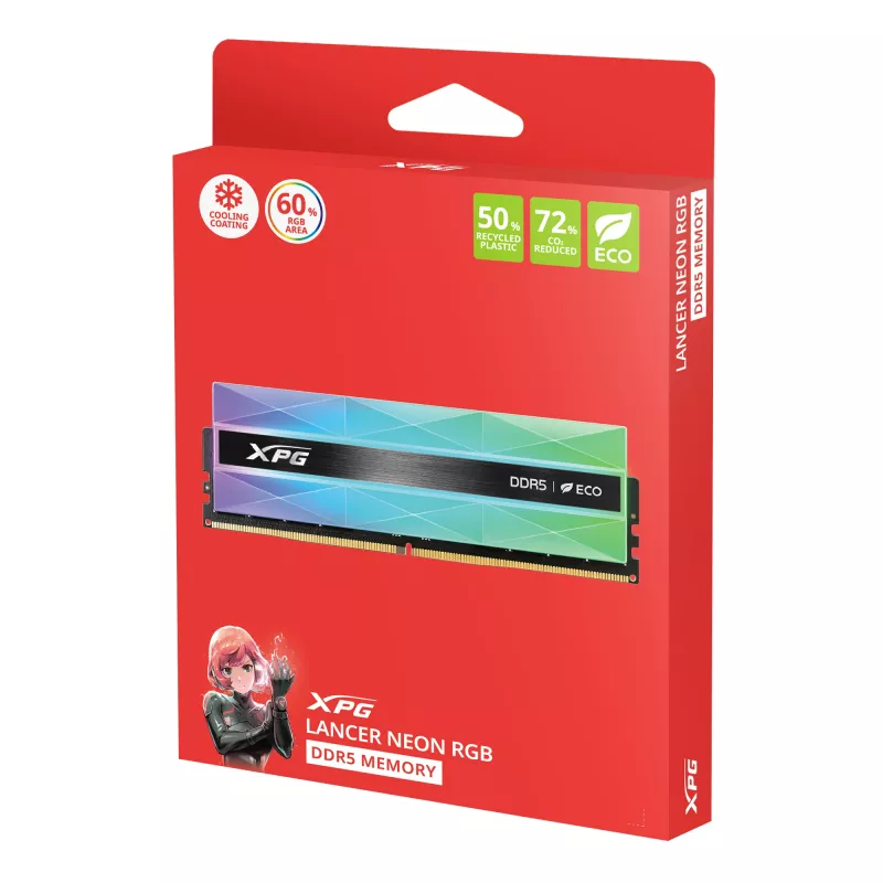 DIMM 32 GB DDR5-6000 (2x 16 GB) Dual-Kit, Arbeitsspeicher silber, AX5U6000C3016G-DCLANRSG, Lancer Neon RGB, INTEL XMP, AMD EXPO