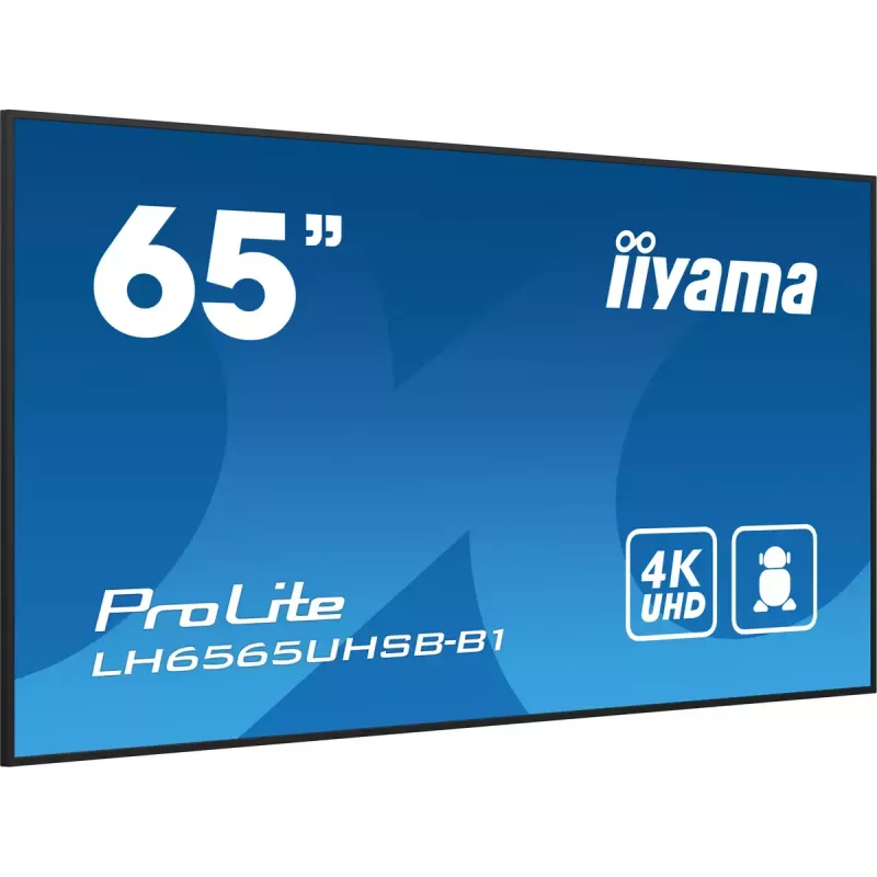 iiyama LH6565UHSB-B1 Signage Display Kiosk-Design 163,8 cm (64,5 Zoll) LED Wi-Fi 800 cd/m² 4K Ultra HD Schwarz Integrierter Prozessor Android 11 24/7