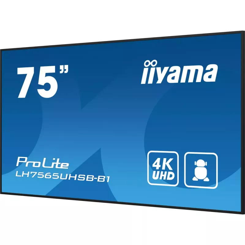 iiyama LH7565UHSB-B1 Signage Display Kiosk-Design 189,2 cm (74,5 Zoll) LED Wi-Fi 800 cd/m² 4K Ultra HD Schwarz Integrierter Prozessor Android 11 24/7