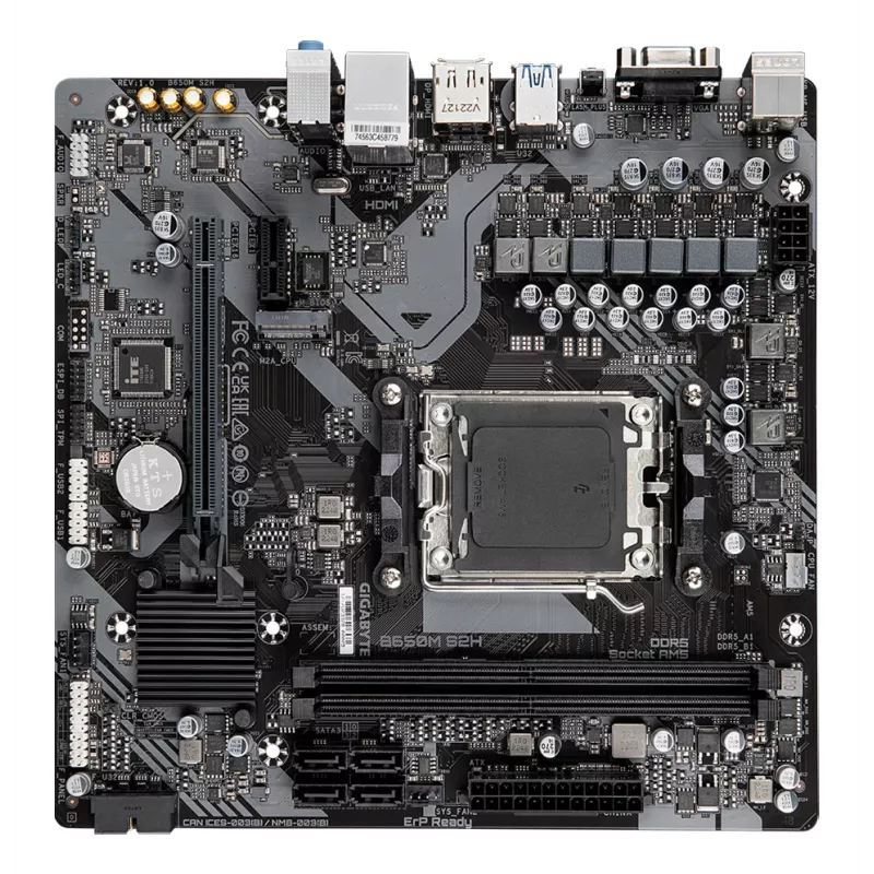 GIGABYTE B650M S2H Motherboard - AMD Ryzen 9000 Series CPUs, 5+2+2 Phases VRM, bis zu 6400MHz DDR5 (OC), 1xPCIe 4.0 M.2, GbE LAN, USB 3.2 Gen 1