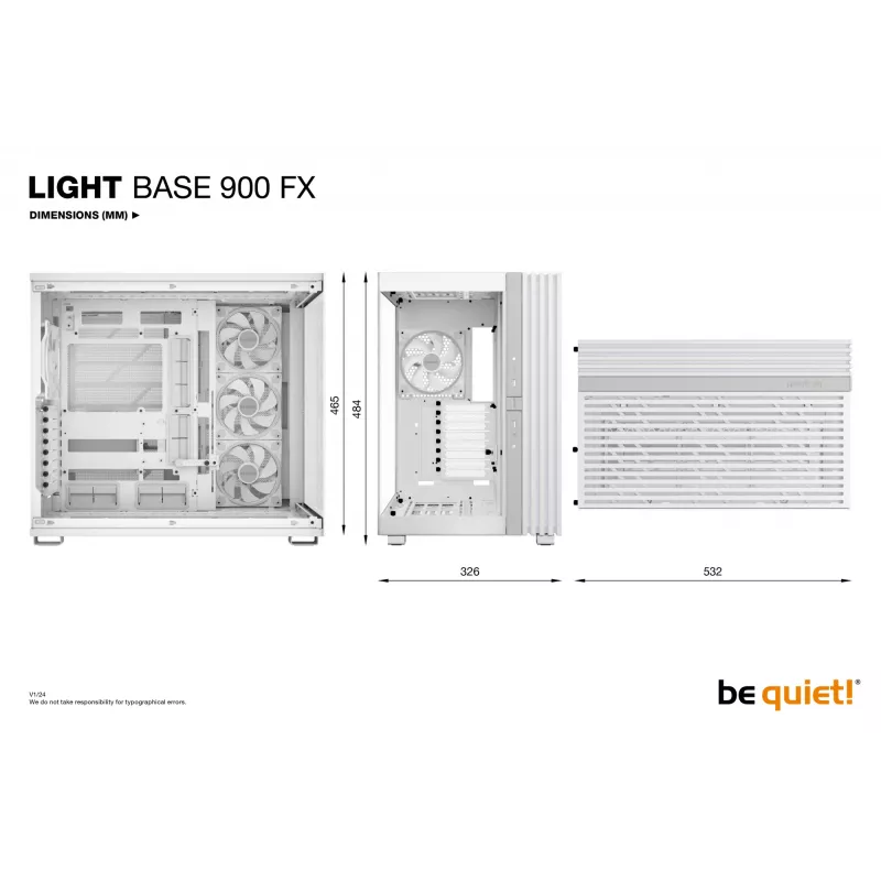 PC-Gehäuse bequiet! LIGHT BASE 900 FX Full Tower Weiß — Full Tower, XL-ATX, RGB-Lüfter, 49,5 cm GPU, 190 mm CPU-Kühler