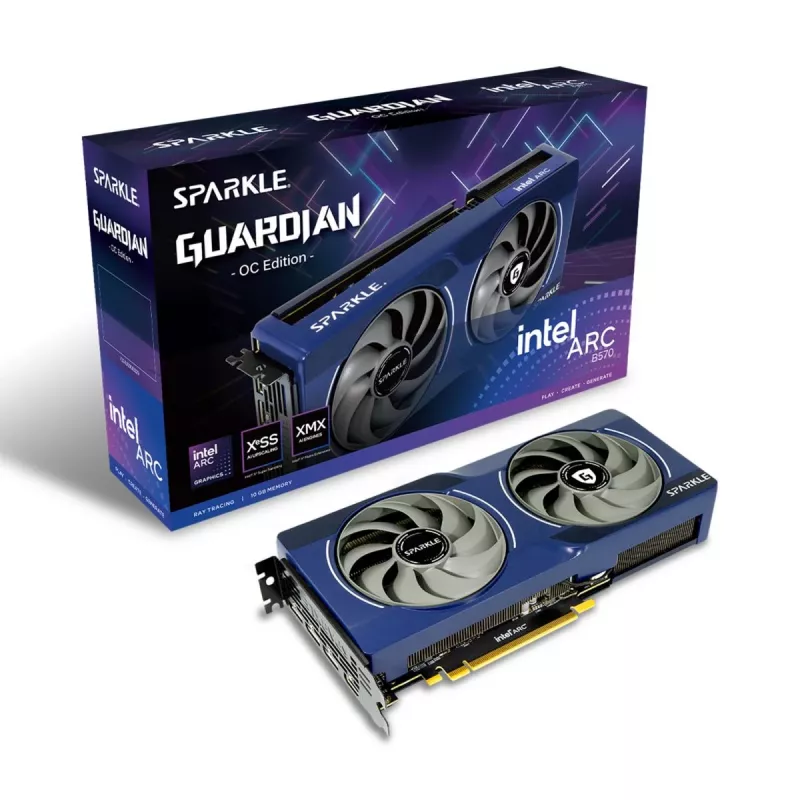 Grafikkarte Sparkle Arc B570 Eclipse OC — 10 GB GDDR6, PCIe 4.0 x8, 2660 MHz, 160-Bit, 380 GB/s, 2 Lüfter, 170 W