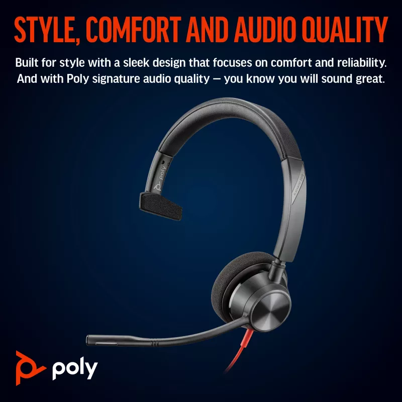 HP Poly Schwarzwire 3310 monaurales Headset mit USB-C + USB-C/A-Adapter