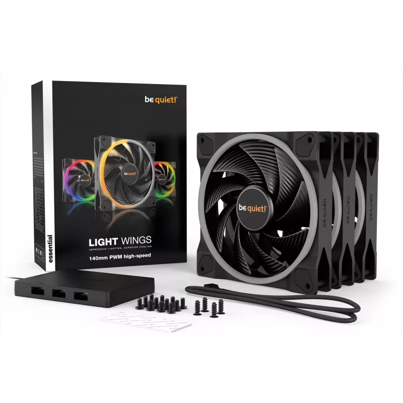 be quiet Light Wings 140mm ARGB PWM High-Speed-Lüfter Schwarz 3er-Pack