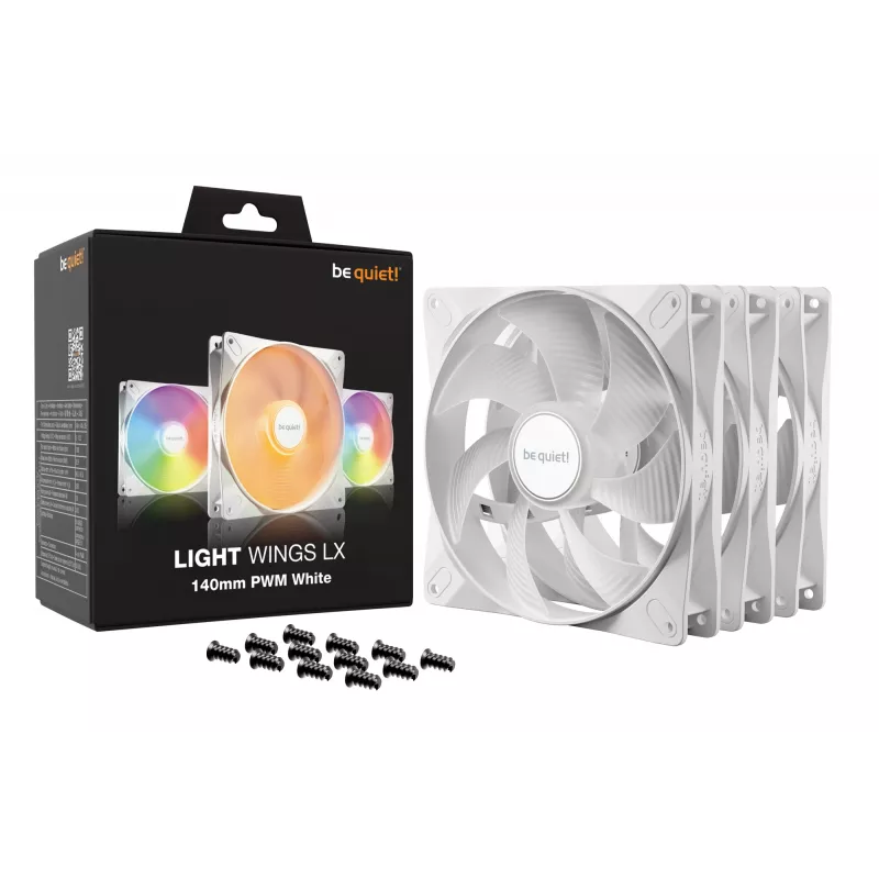 bequiet! LIGHT WINGS LX 140mm PWM 3er-Pack Weiß — 140×25 mm Lüfter, 1200 U/min, 95 m³/h, RGB-LEDs