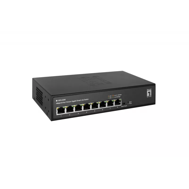 LevelOne Hilbert 10 inch 8-Port Gigabit Smart Lite Switch, 8 x Gigabit RJ45 (10/100/1000)