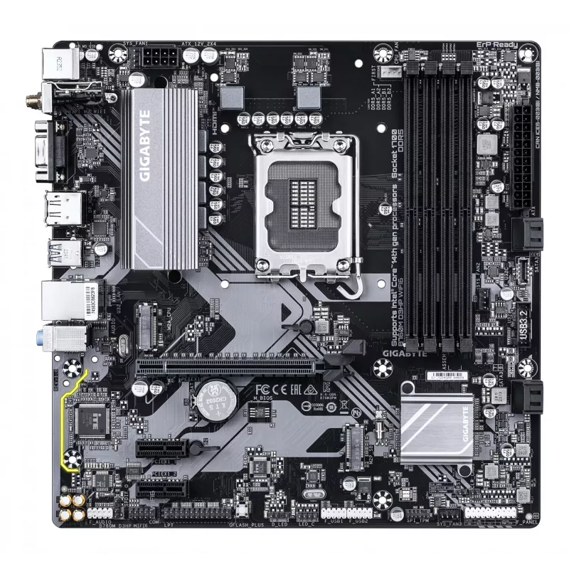 GIGABYTE B760M D3HP WIFI6 Mainboard - Unterstützt Intel Core 14. Gen CPUs, 4+1+1 Phasen digitaler VRM, bis zu 5600 MHz DDR5, 2xPCIe 4.0 M.2, Wi-Fi 6, GbE LAN, USB 3.2 Gen1