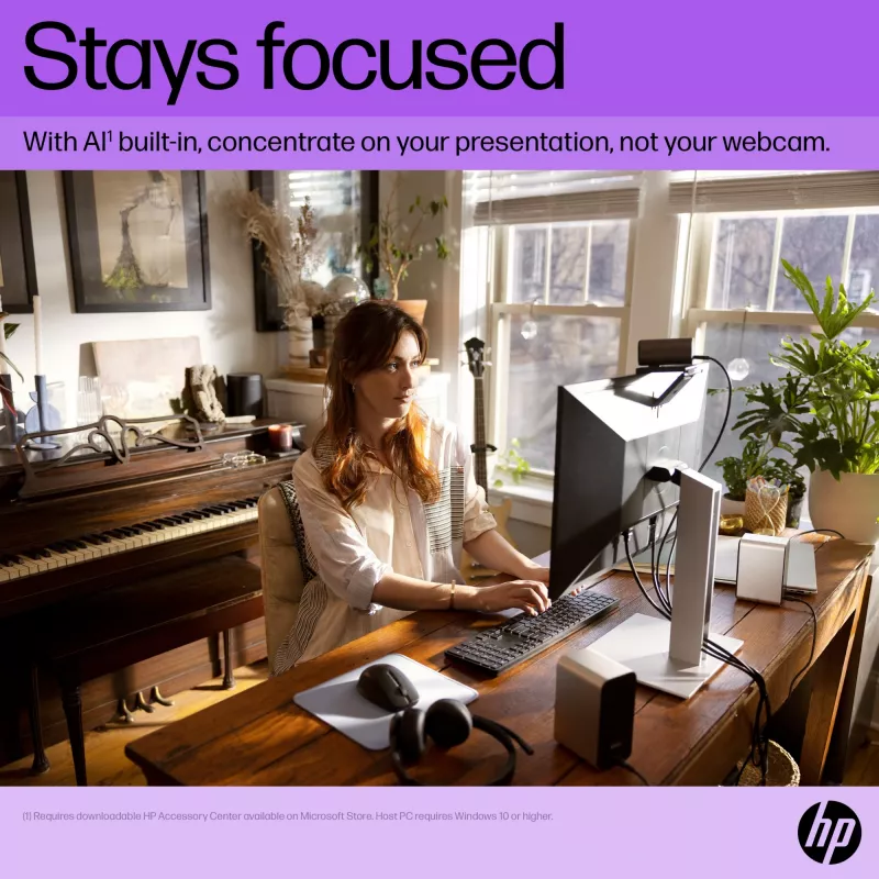 HP 965 4K Streaming Webcam, 8 MP, 3840 x 2160 Pixel, Full HD, 60 fps, 1280x720@30fps, 1280x720@60fps, 1920x1080@30fps, 1920x1080@60fps, 3840x2160@30fps, USB
