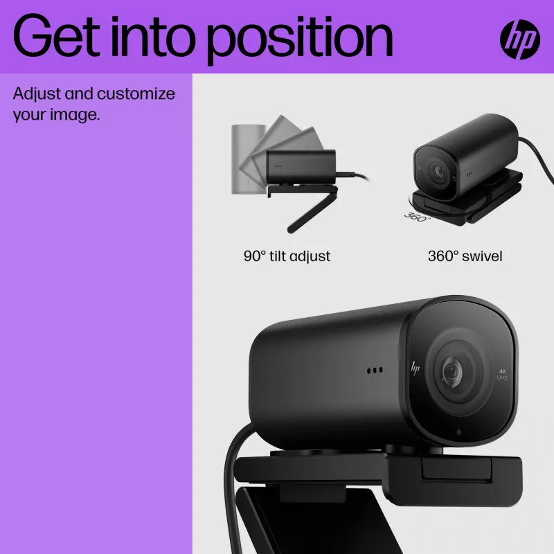 HP 965 4K Streaming Webcam, 8 MP, 3840 x 2160 Pixel, Full HD, 60 fps, 1280x720@30fps, 1280x720@60fps, 1920x1080@30fps, 1920x1080@60fps, 3840x2160@30fps, USB