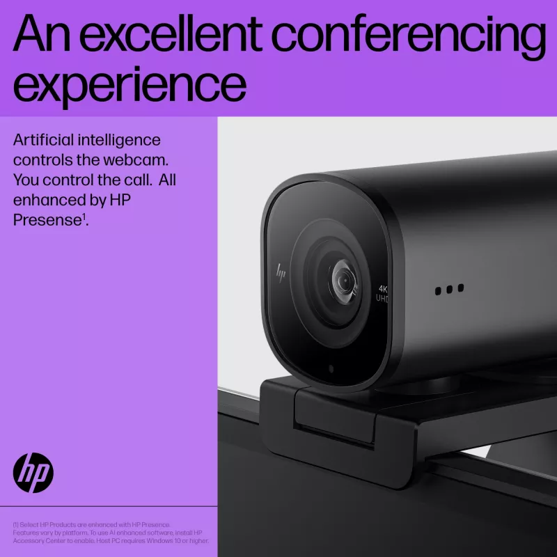 HP 965 4K Streaming Webcam, 8 MP, 3840 x 2160 Pixel, Full HD, 60 fps, 1280x720@30fps, 1280x720@60fps, 1920x1080@30fps, 1920x1080@60fps, 3840x2160@30fps, USB