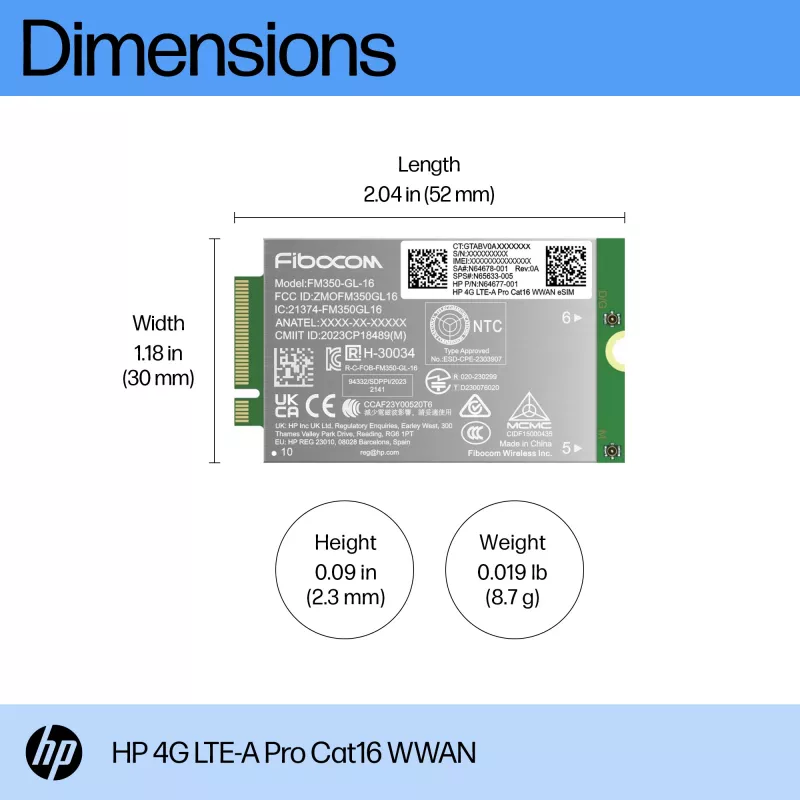 HP 4G LTE-A Pro Cat16 WWAN Schnittstellenkarten/Adapter