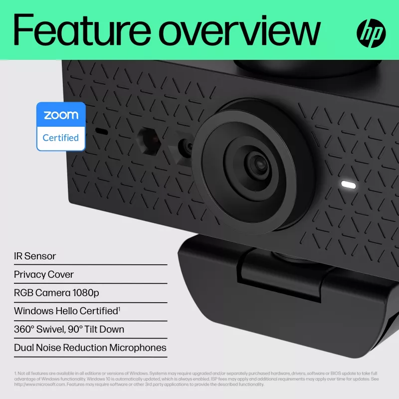HP 620 FHD Webcam, 4 MP, 1920 x 1080 Pixel, Full HD, 60 fps, 720p, 1080p, 5x