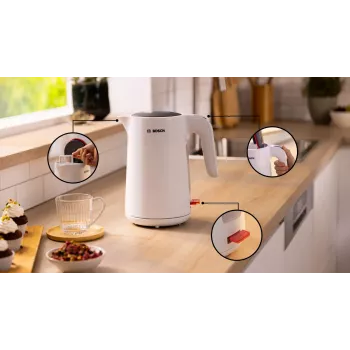 Bosch TWK2M161 Wasserkocher, 1,7 l, 2400 W, weiß, Kunststoffgehäuse, 360°-Basis
