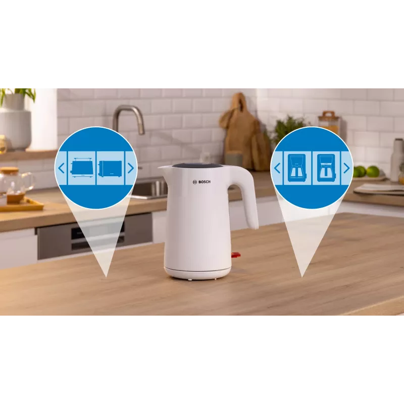 Bosch TWK2M161 Wasserkocher, 1,7 l, 2400 W, weiß, Kunststoffgehäuse, 360°-Basis