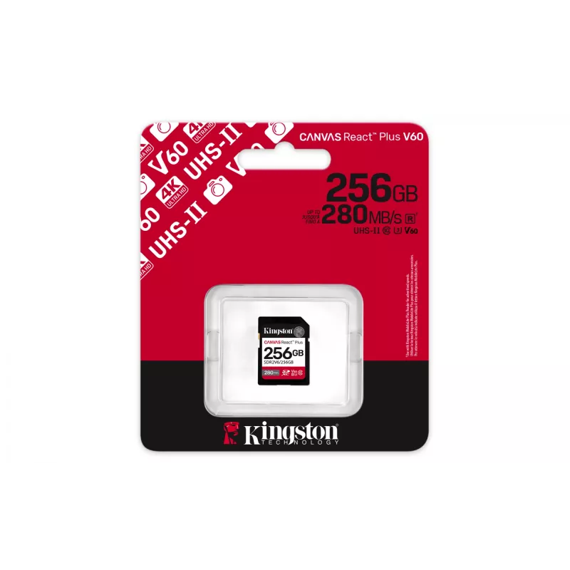 Kingston Technology 256GB Canvas React Plus SDXC UHS-II 280R/150W U3 V60 für Full HD/4K