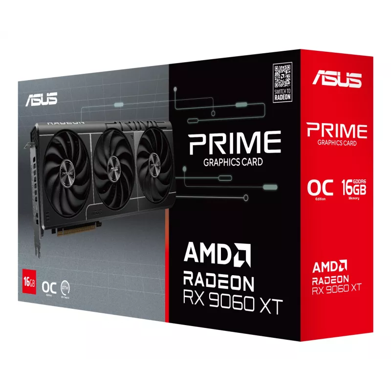 Grafikkarte ASUS Prime Radeon RX 9060 XT 16 GB GDDR6, PCIe 5.0, 128-Bit, 3 Lüfter, 2,5-Slot