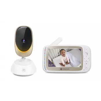 Videokamera Motorola VM85 CONNECT — 5 Zoll TFT-Anzeige, 480×272, 300 m Reichweite, 2× Digitalzoom, 2,4 GHz Wi‑Fi/FHSS, Zweiwege-Audio, weiß