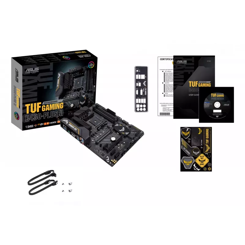 Motherboard ASUS TUF GAMING B450-PLUS II ATX, AMD B450, Sockel AM4, 4×DIMM DDR4, 128GB, 1×M.2, 6×SATA, HDMI 2.0b, DP1.2, Gigabit LAN