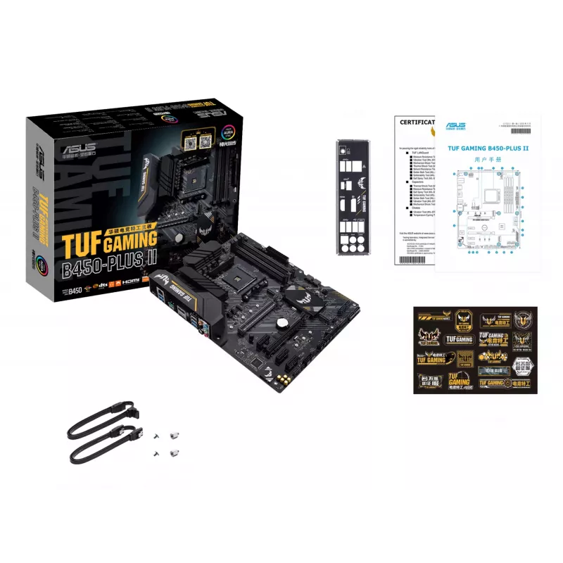 Motherboard ASUS TUF GAMING B450-PLUS II ATX, AMD B450, Sockel AM4, 4×DIMM DDR4, 128GB, 1×M.2, 6×SATA, HDMI 2.0b, DP1.2, Gigabit LAN