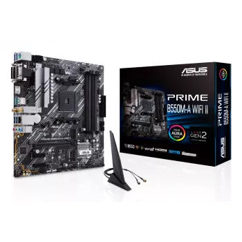Motherboard ASUS PRIME B550M-A WIFI II micro ATX — AMD B550, Sockel AM4, DDR4, 4 DIMM, Wi‑Fi 6, Bluetooth 5.2, 2x M.2, HDMI 2.1