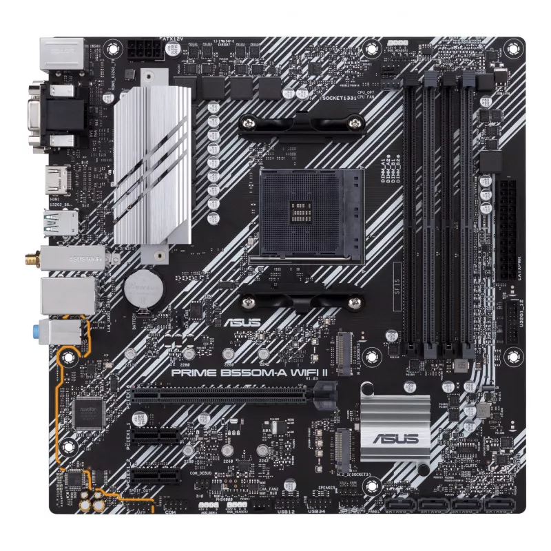 Motherboard ASUS PRIME B550M-A WIFI II micro ATX — AMD B550, Sockel AM4, DDR4, 4 DIMM, Wi‑Fi 6, Bluetooth 5.2, 2x M.2, HDMI 2.1