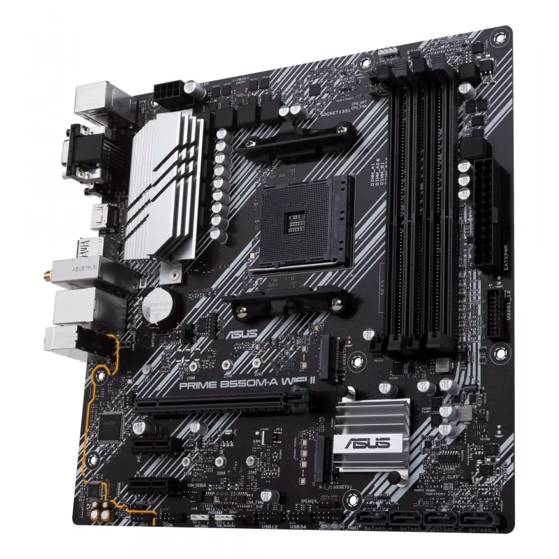 Motherboard ASUS PRIME B550M-A WIFI II micro ATX — AMD B550, Sockel AM4, DDR4, 4 DIMM, Wi‑Fi 6, Bluetooth 5.2, 2x M.2, HDMI 2.1