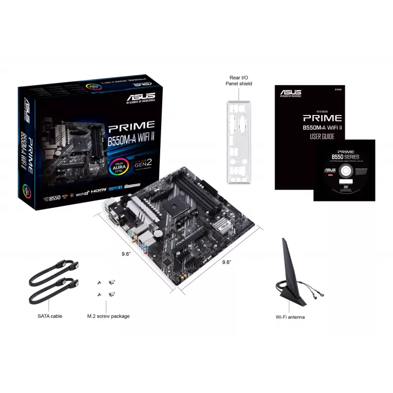Motherboard ASUS PRIME B550M-A WIFI II micro ATX — AMD B550, Sockel AM4, DDR4, 4 DIMM, Wi‑Fi 6, Bluetooth 5.2, 2x M.2, HDMI 2.1