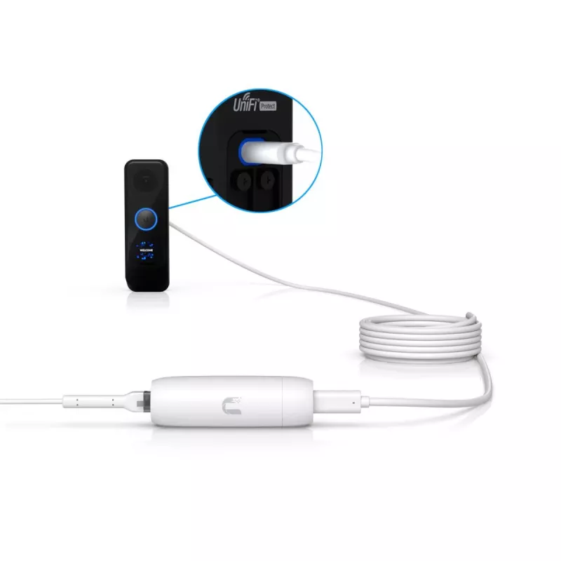 PoE-Adapter UBIQUITI UACC-ADAPTER-POE-USBC — 48V Eingang, 5V 0,25A Ausgang, kompakt 30,4×30,4×95mm, weiß