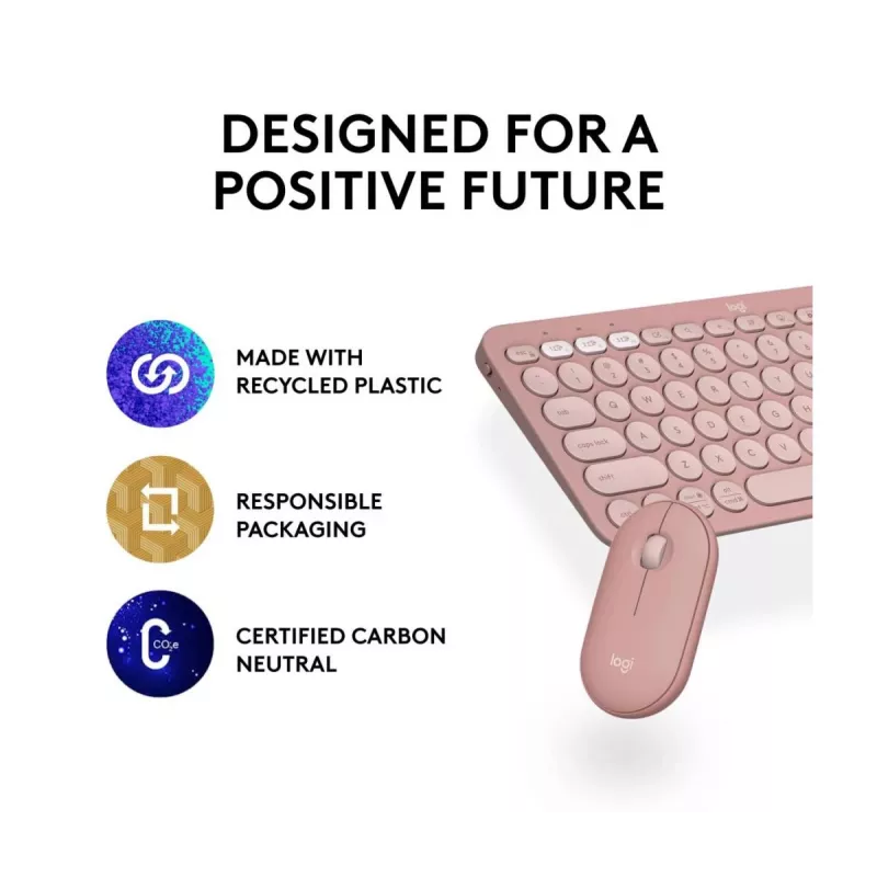Logitech Pebble 2 Combo Wireless Keyboard Mouse Pink QWERTY