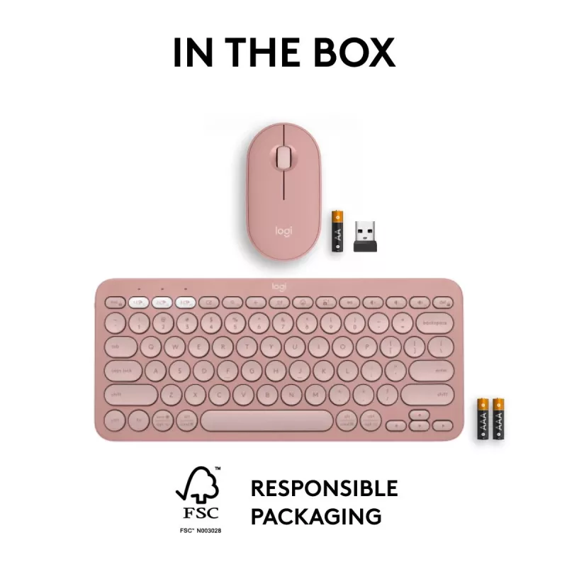 Logitech Pebble 2 Combo Wireless Keyboard Mouse Pink QWERTY