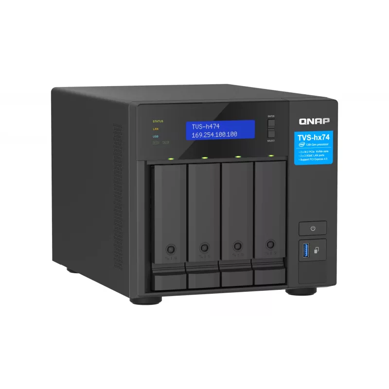 QNAP TVS-H474 NAS Tower Intel® Pentium® G7400 8 GB DDR4 0 TB QuTS hero Schwarz