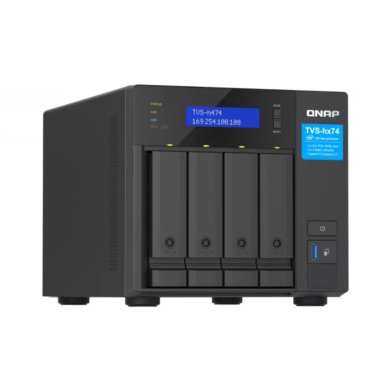 QNAP TVS-H474 NAS Tower Intel® Pentium® G7400 8 GB DDR4 0 TB QuTS hero Schwarz