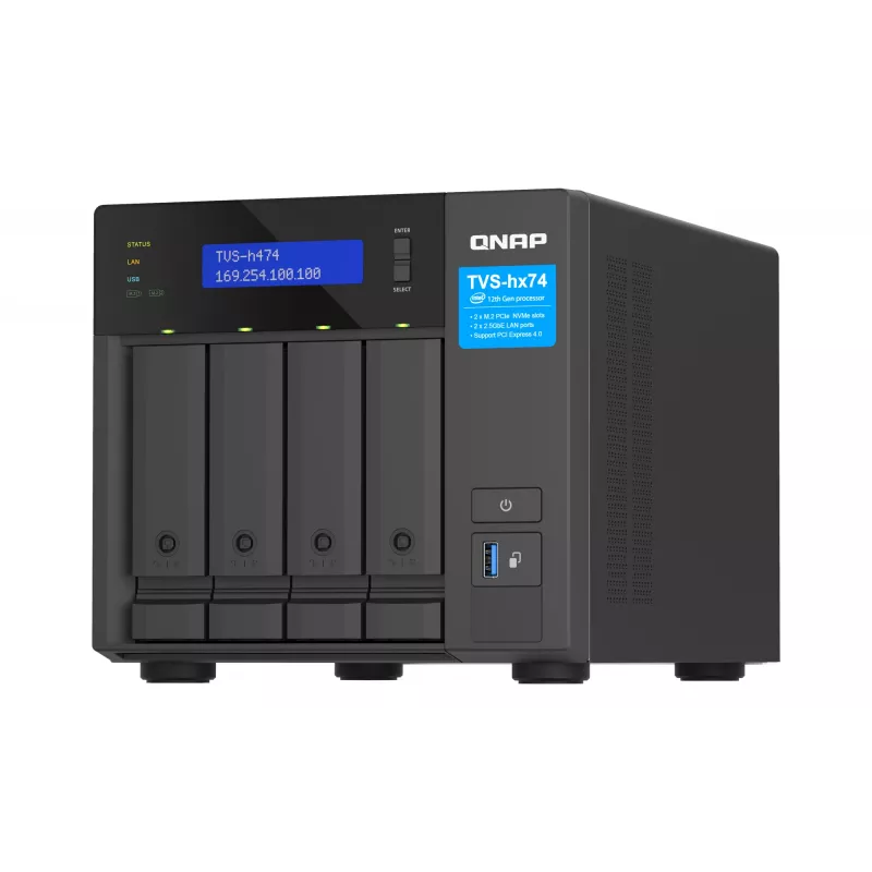 QNAP TVS-H474 NAS Tower Intel® Pentium® G7400 8 GB DDR4 0 TB QuTS hero Schwarz