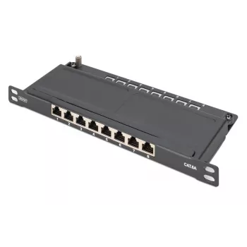 DIGITUS Patch Panel CAT6A geschirmt, 8-Port 1/2U, 10-Zoll-Rack-Einbau, schwarz RAL 9005