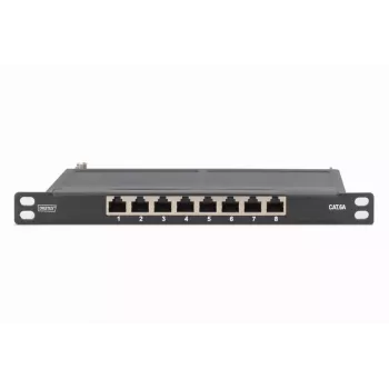 DIGITUS Patch Panel CAT6A geschirmt, 8-Port 1/2U, 10-Zoll-Rack-Einbau, schwarz RAL 9005