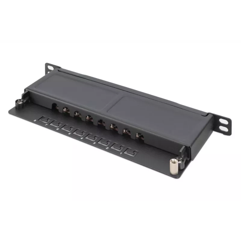 DIGITUS Patch Panel CAT6A geschirmt, 8-Port 1/2U, 10-Zoll-Rack-Einbau, schwarz RAL 9005