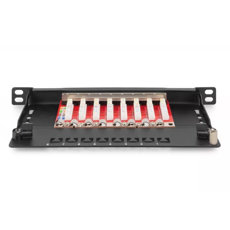 DIGITUS Patch Panel CAT6A geschirmt, 8-Port 1/2U, 10-Zoll-Rack-Einbau, schwarz RAL 9005