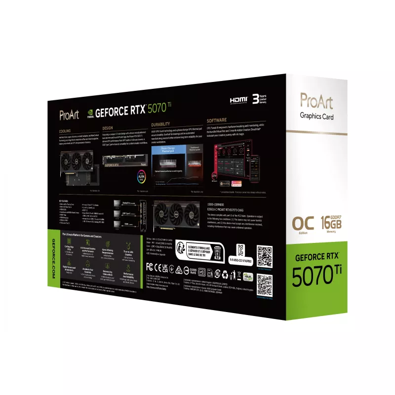 Grafikkarte ASUS ProArt GeForce RTX 5070 Ti 16GB GDDR7, PCIe 5.0, 256-Bit, 304mm, 3 Lüfter