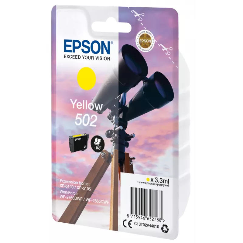 Epson Einzelpackung Gelb 502 Tinte, Standardausbeute, Gelb, Pigmenttinte, 3,3 ml, 1 Stück, 165 Seiten