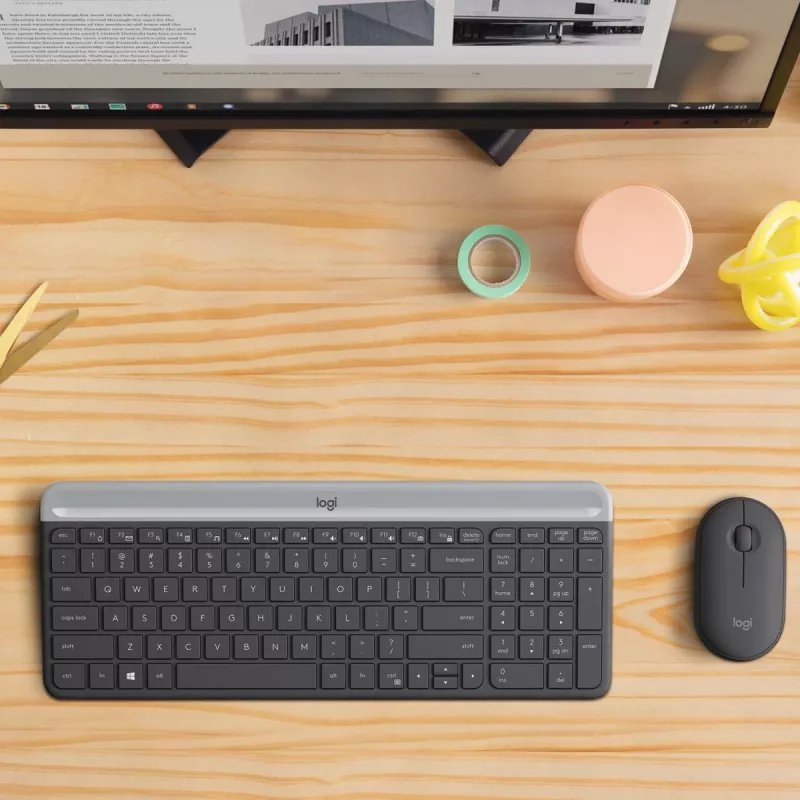 LOGITECH Schlankes kabelloses Tastatur- und Maus-Set MK470 - Graphit - AZERTY Belgisch