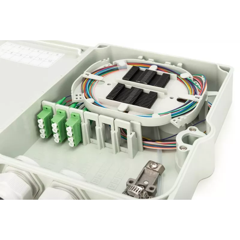 DIGITUS FTTH Verteilerbox - Singlemode LC-APC vorkonfektionierte Kupplungen Pigtails