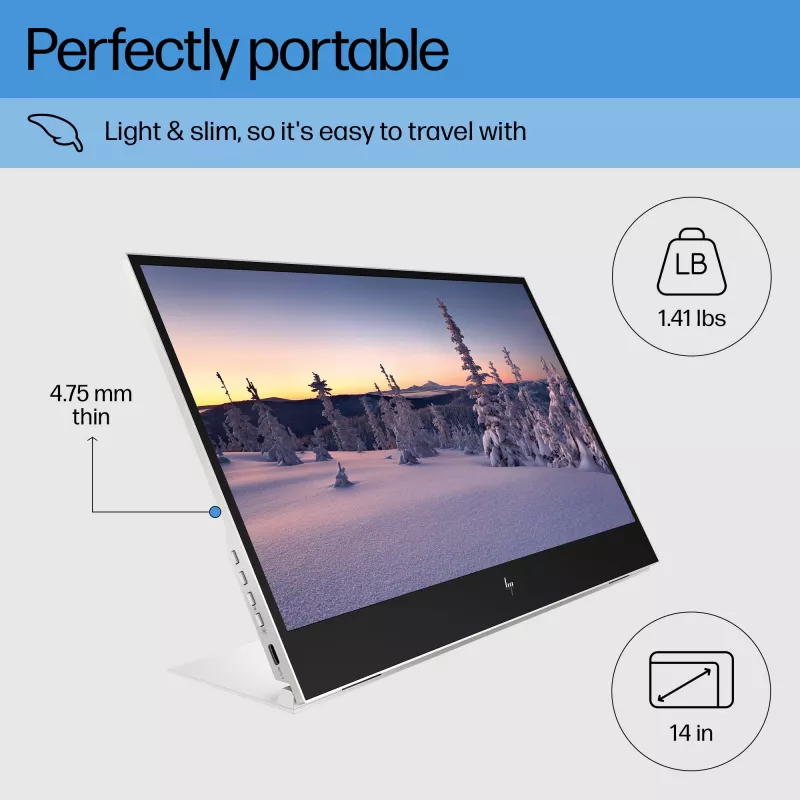 HP E-Series E14 G4 Portable Monitor, 35,6 cm (14 Zoll), 1920 x 1080 Pixel, Full HD, LCD, 5 ms, Silber