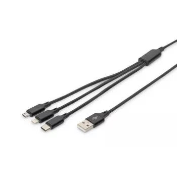 DIGITUS 3-in-1 Ladekabel USB-A – Lightning + Micro-B + Type-C 1 m