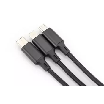 DIGITUS 3-in-1 Ladekabel USB-A – Lightning + Micro-B + Type-C 1 m