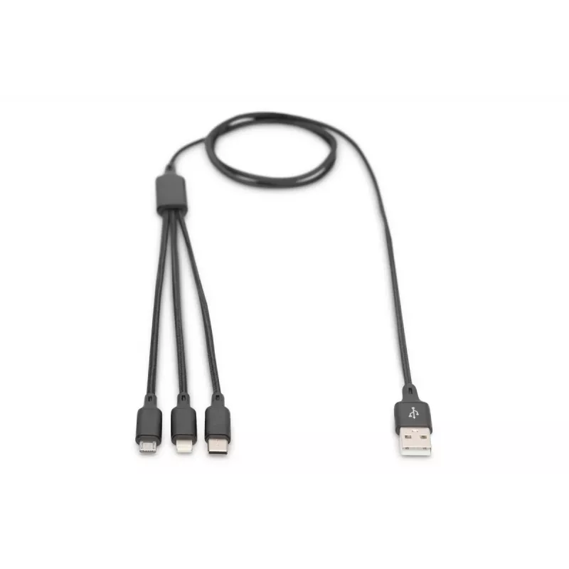DIGITUS 3-in-1 Ladekabel USB-A – Lightning + Micro-B + Type-C 1 m