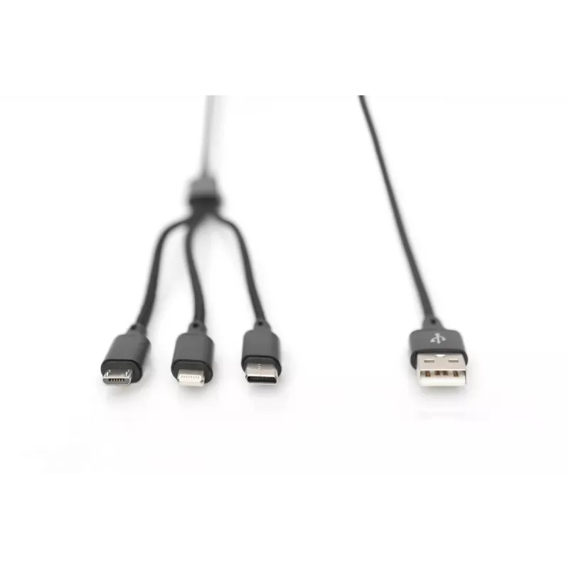 DIGITUS 3-in-1 Ladekabel USB-A – Lightning + Micro-B + Type-C 1 m