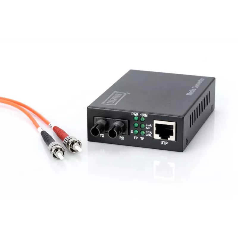 DIGITUS Medienkonverter, Multimode 10/100Base-TX auf 100Base-FX, inkl. Netzteil, ST-Stecker, bis zu 2 km