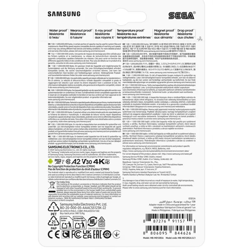 MicroSDXC-Speicherkarte Samsung MB-MD128S, 128 GB, UHS-I, Class 10, U3, Lesen bis zu 180 MB/s, Schreiben 130 MB/s