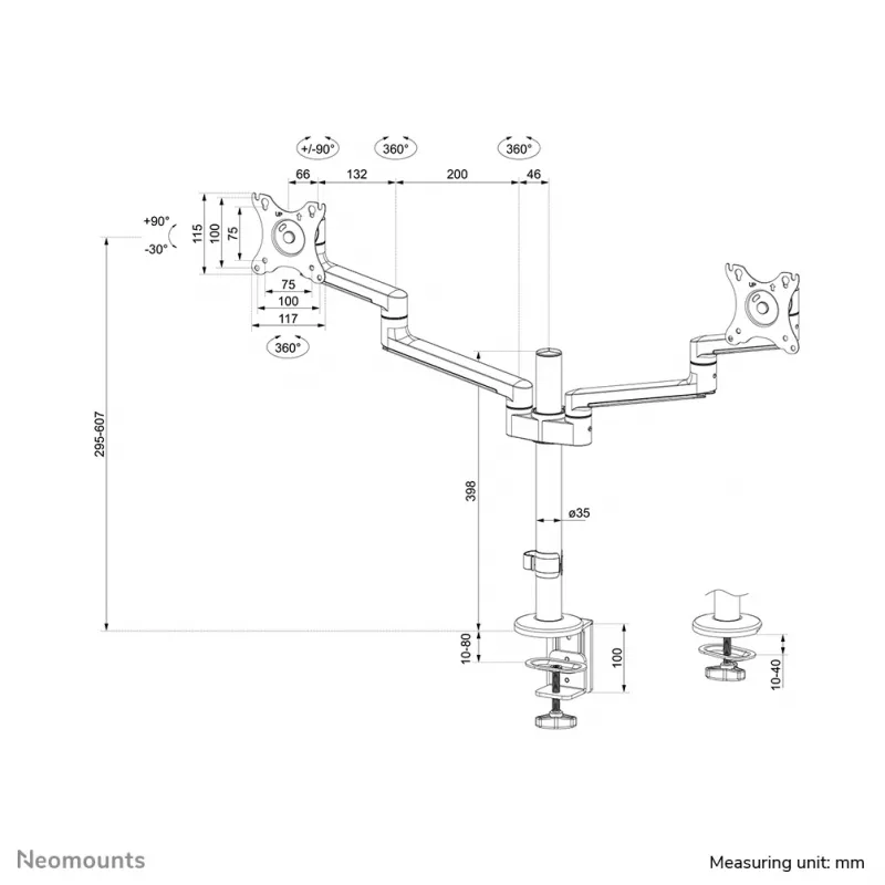 Neomounts DS60-425BL2 Monitorarm 17-27 Zoll - platzsparend