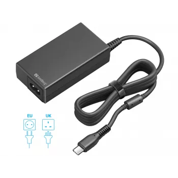 Sandberg USB-C AC Charger PD65W EU+UK, Universal, Innenbereich, 230 V, 65 W, AC-zu-DC, Schwarz